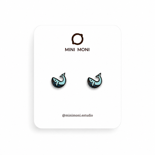 Pendientes de madera pintados a mano con forma de ballena MINIMONI